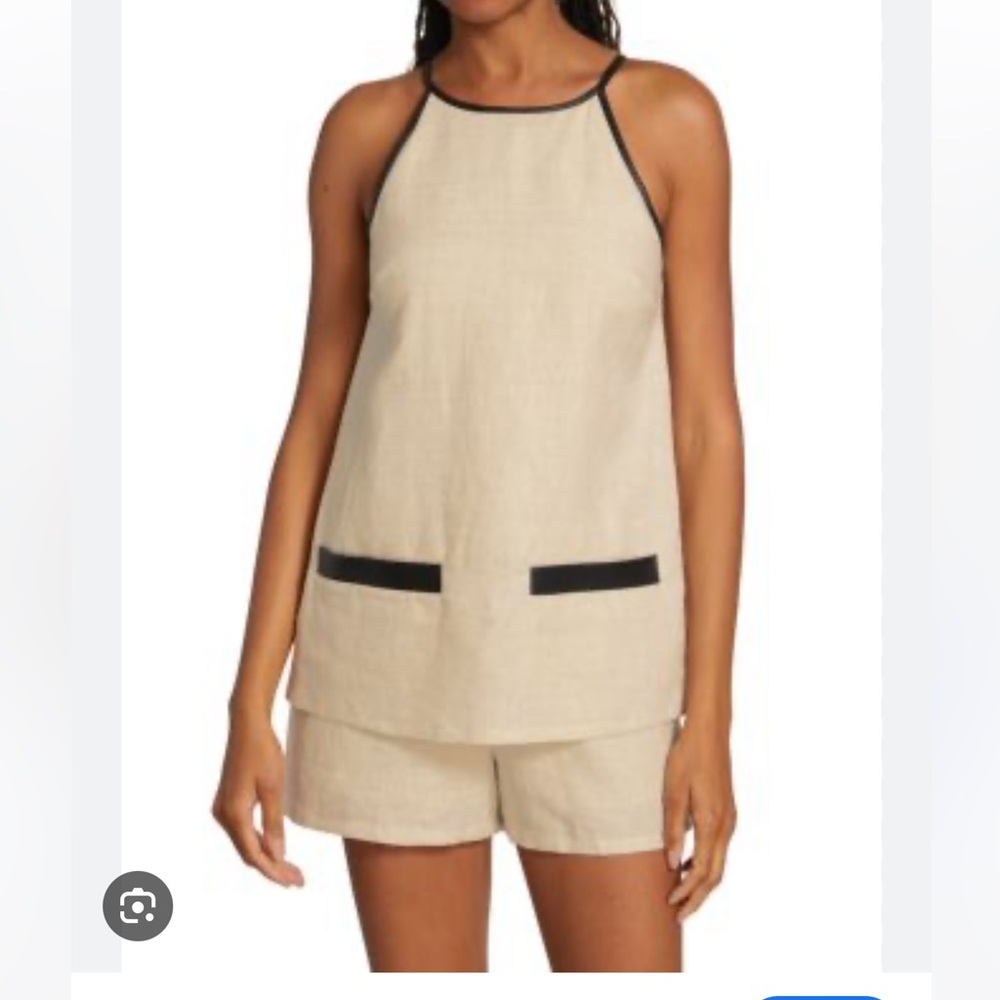 STAUD Matheo Natural Sleeveless Romper with Black Accents